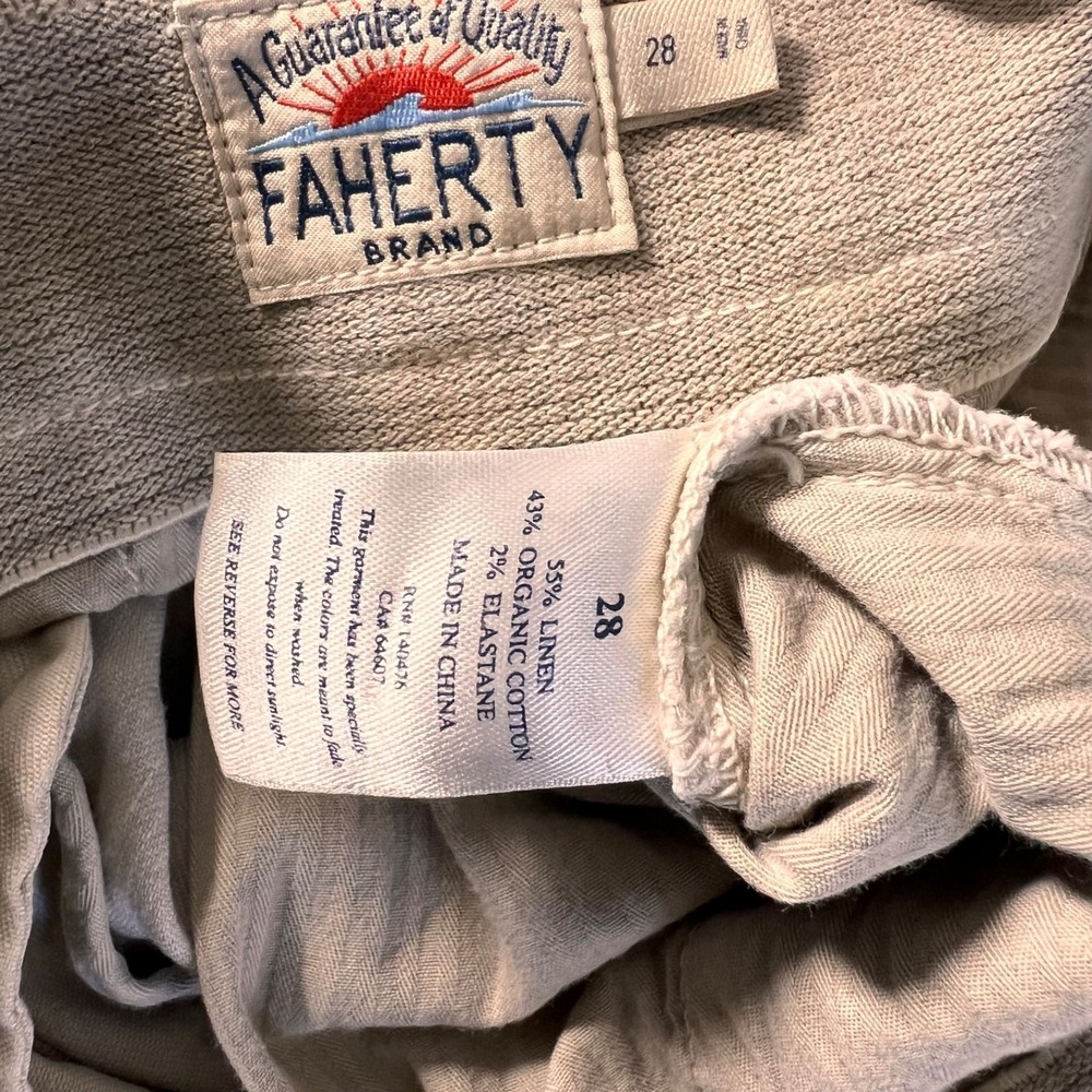 Faherty Chino‎ Shorts Mens 28 Beige Linen Organic Cotton Travel Coastal Summer - Picture 4 of 7